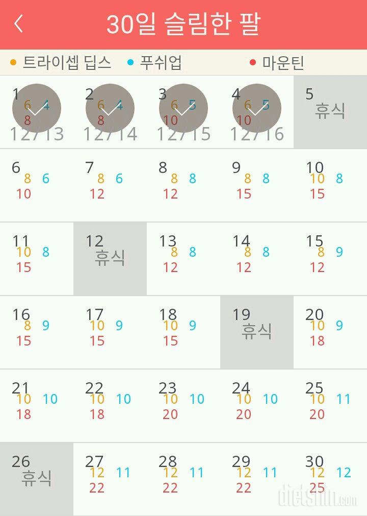 30일 슬림한 팔 4일차 성공!