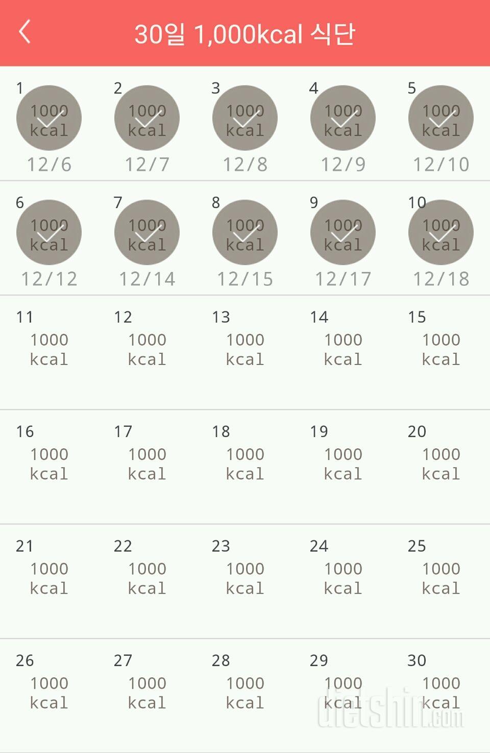 30일 1,000kcal 식단 10일차 성공!