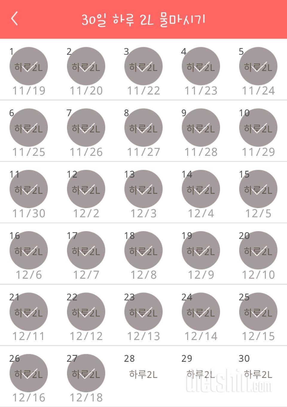 30일 하루 2L 물마시기 27일차 성공!