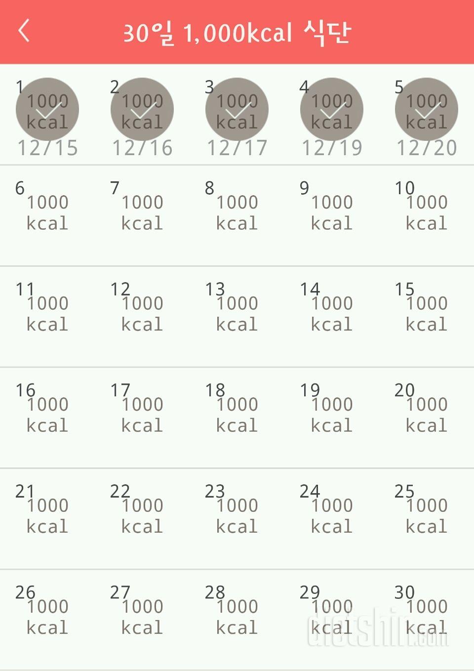 30일 1,000kcal 식단 5일차 성공!