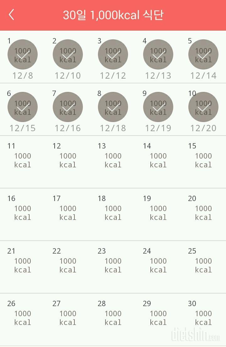 30일 1,000kcal 식단 10일차 성공!