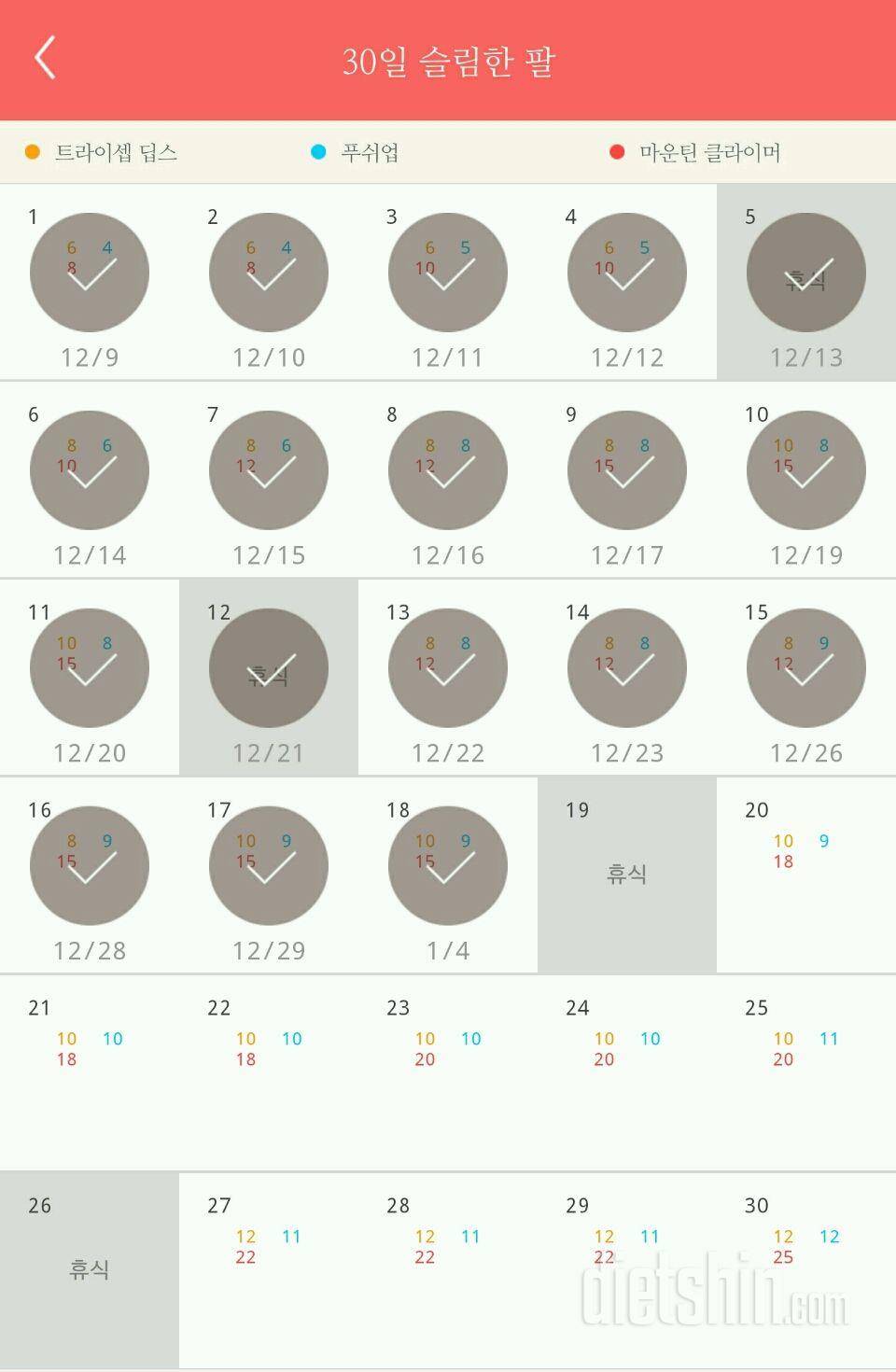 30일 슬림한 팔 18일차 성공!