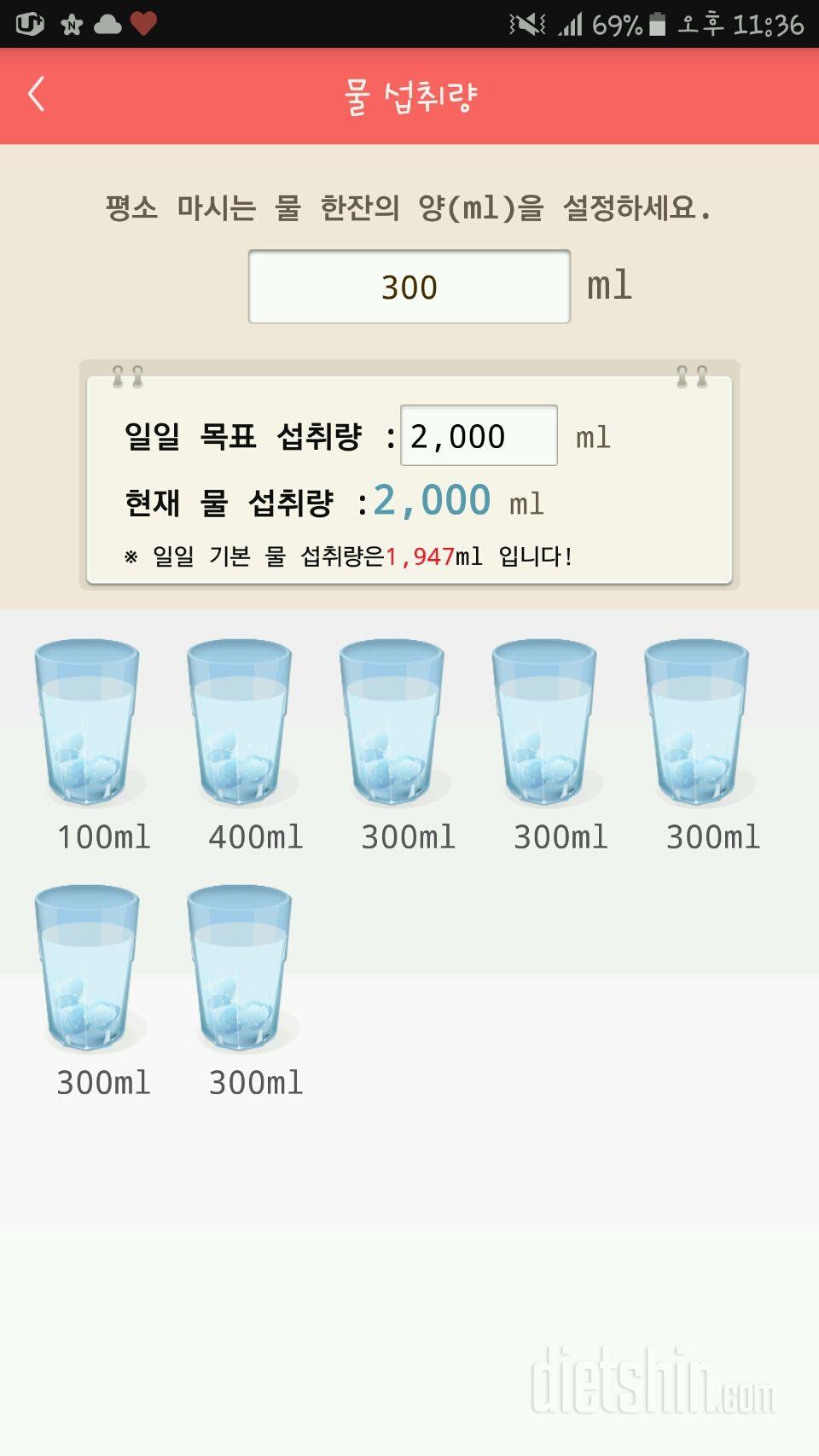 30일 하루 2L 물마시기 5일차 성공!