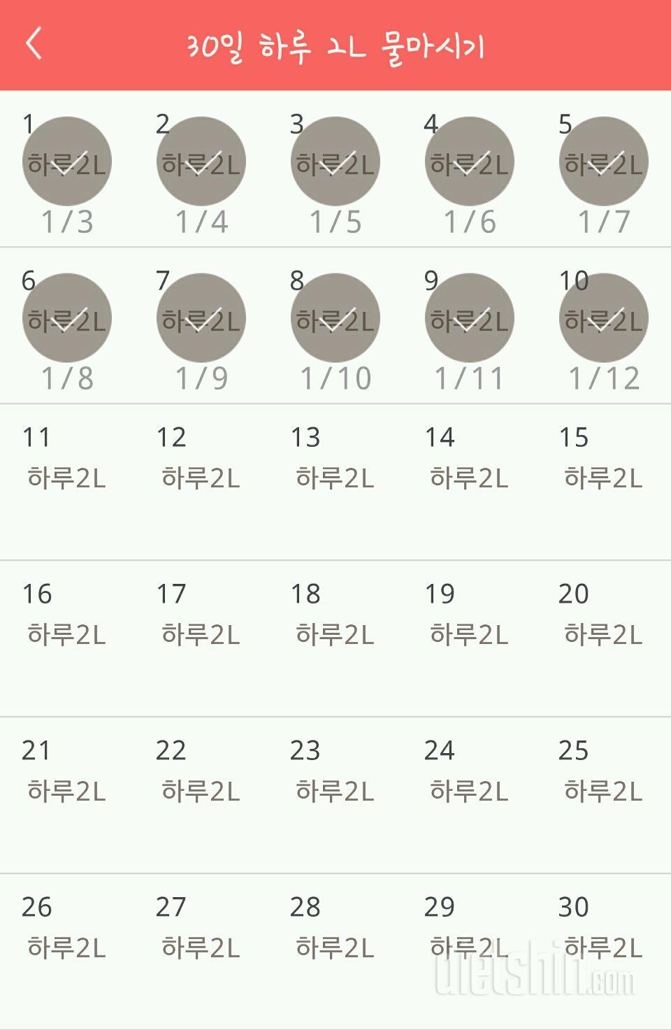 30일 하루 2L 물마시기 10일차 성공!