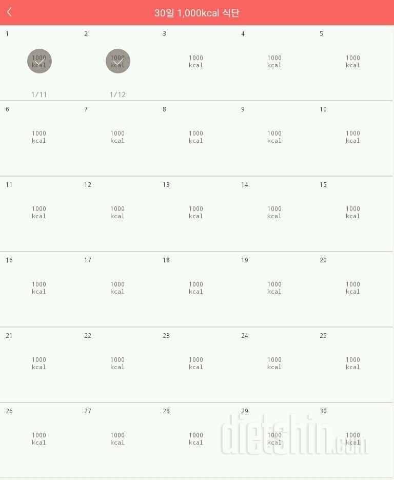 30일 1,000kcal 식단 2일차 성공!