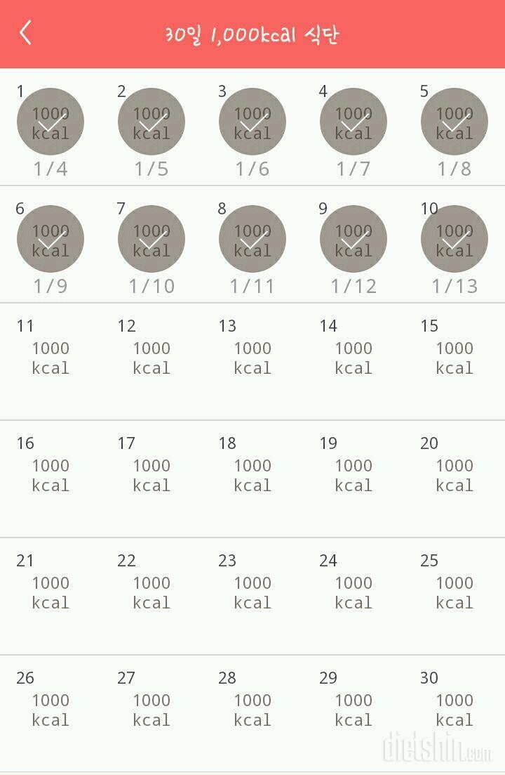 30일 1,000kcal 식단 10일차 성공!