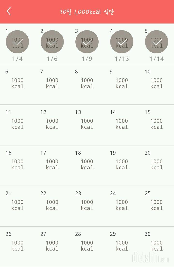 30일 1,000kcal 식단 5일차 성공!