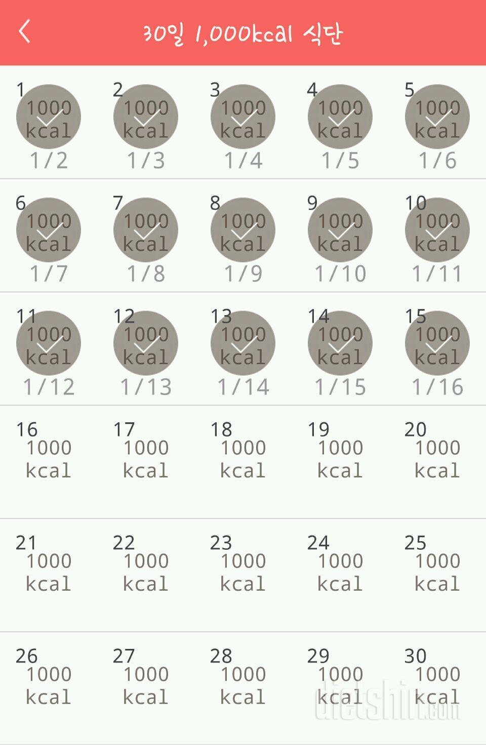 30일 1,000kcal 식단 15일차 성공!