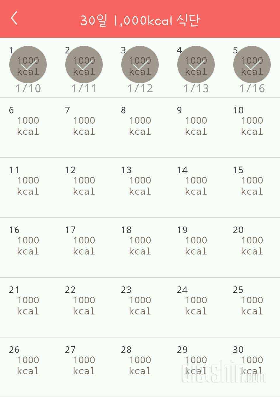 30일 1,000kcal 식단 5일차 성공!