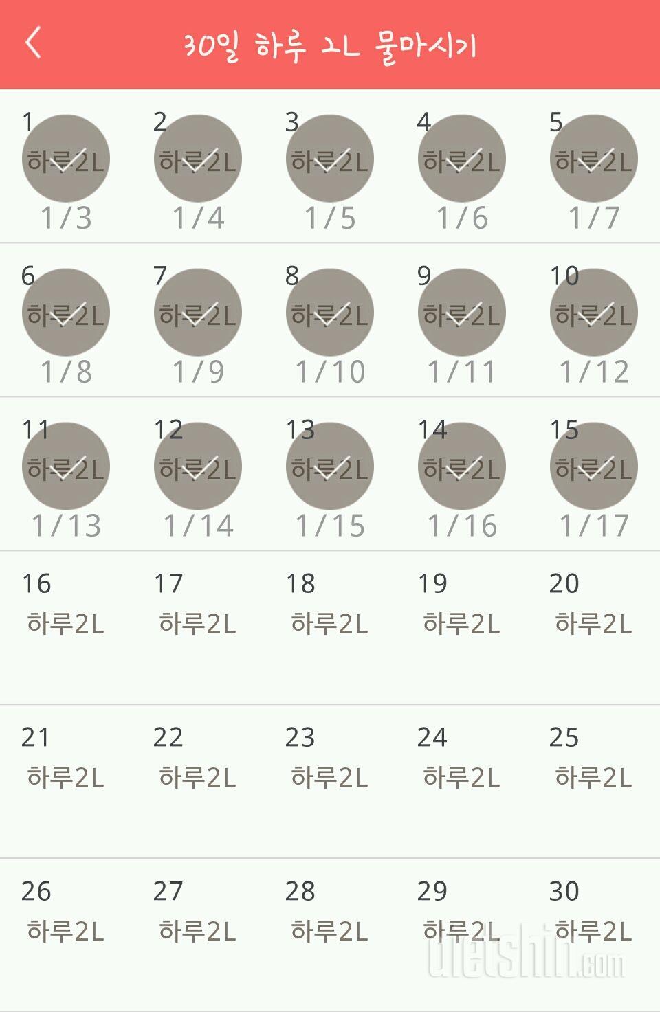 30일 하루 2L 물마시기 15일차 성공!