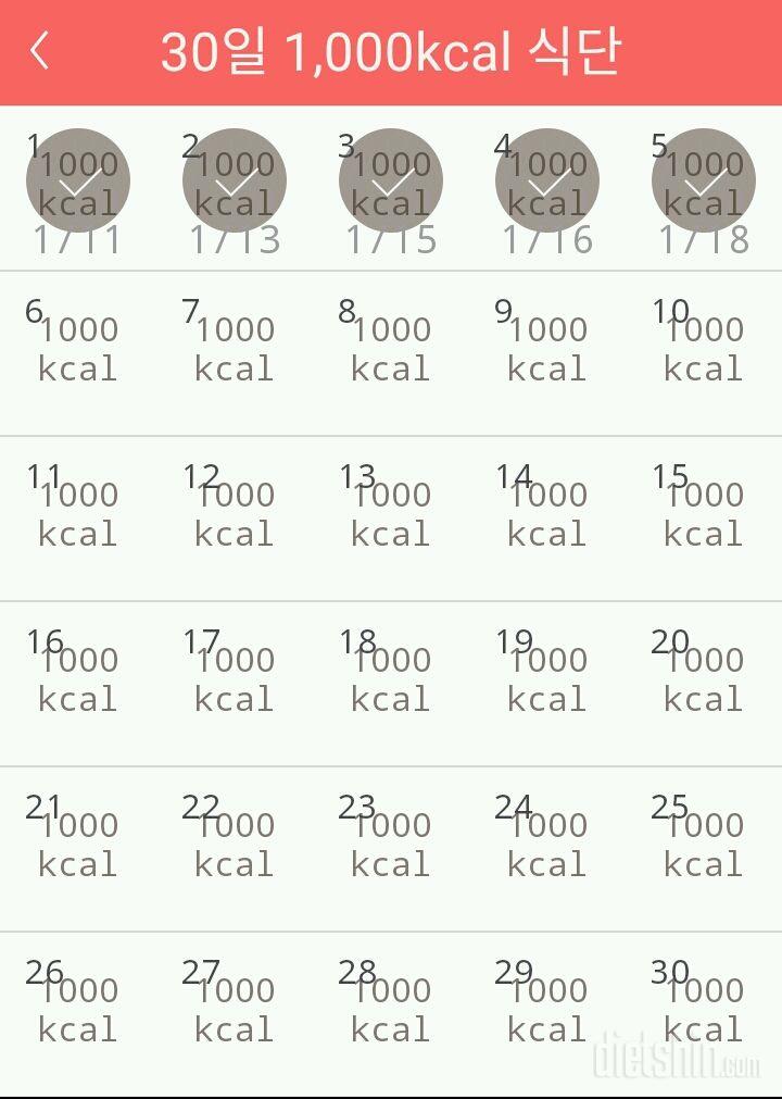 30일 1,000kcal 식단 5일차 성공!