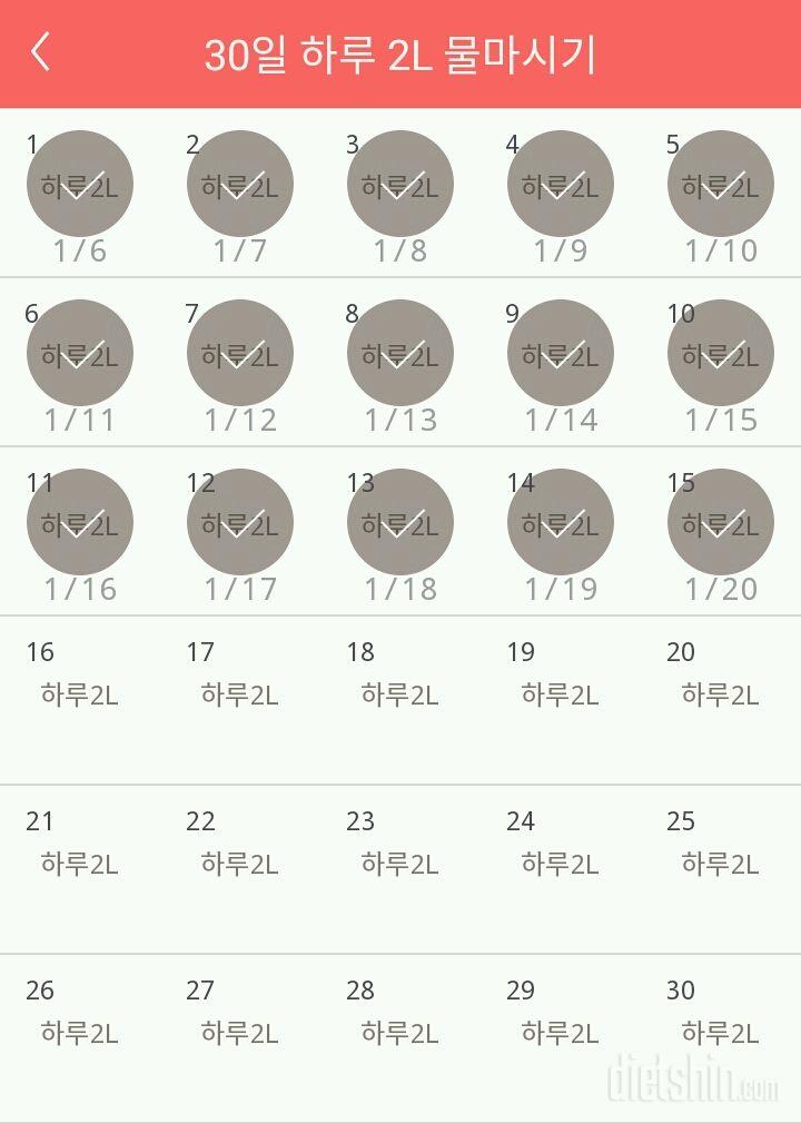 30일 하루 2L 물마시기 15일차 성공!