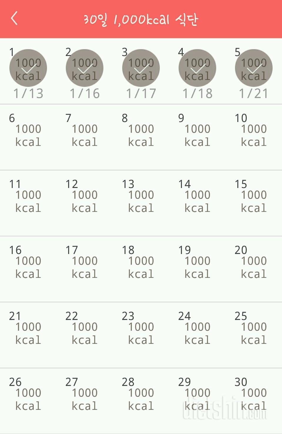 30일 1,000kcal 식단 5일차 성공!