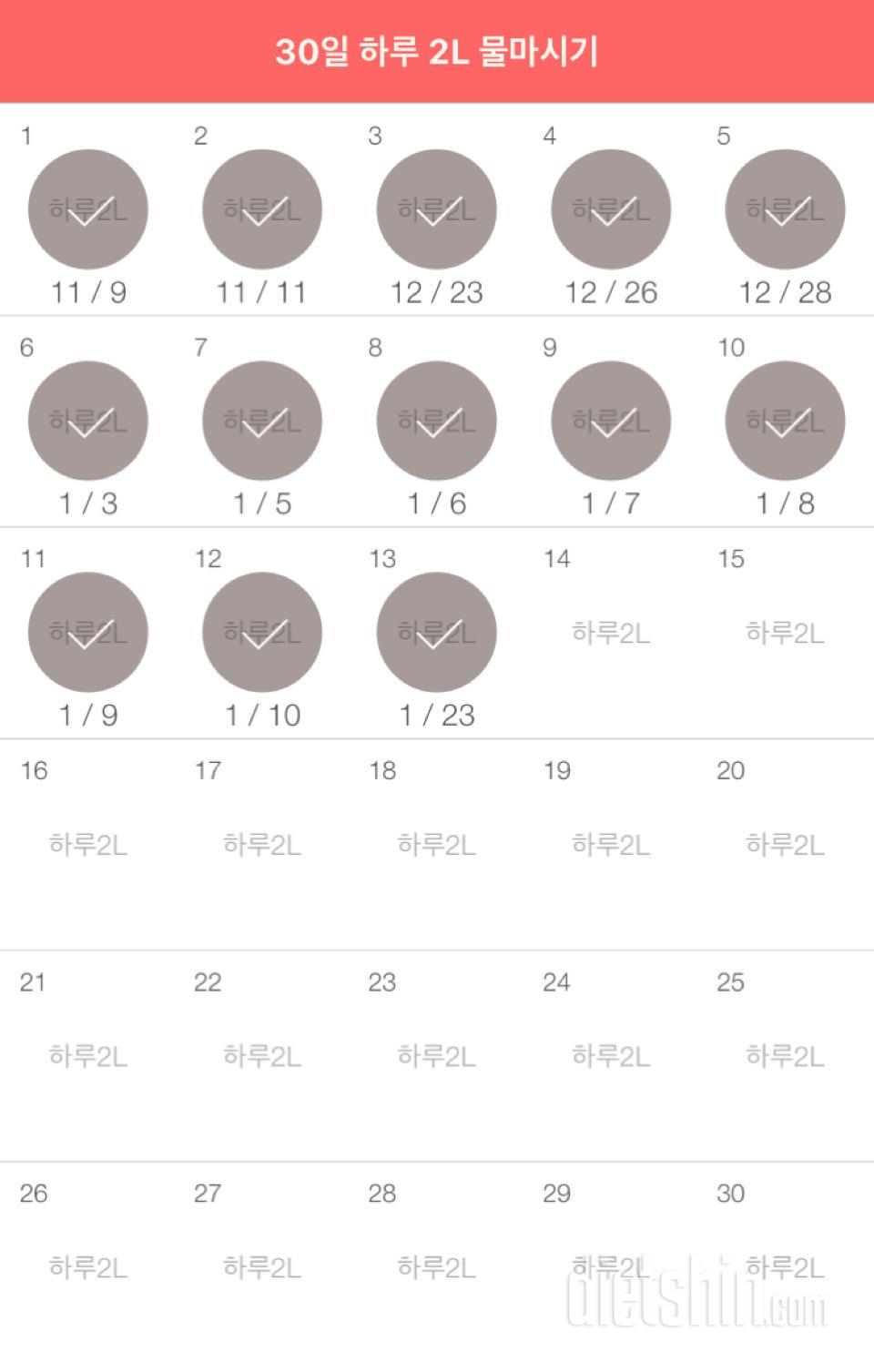 30일 하루 2L 물마시기 13일차 성공!