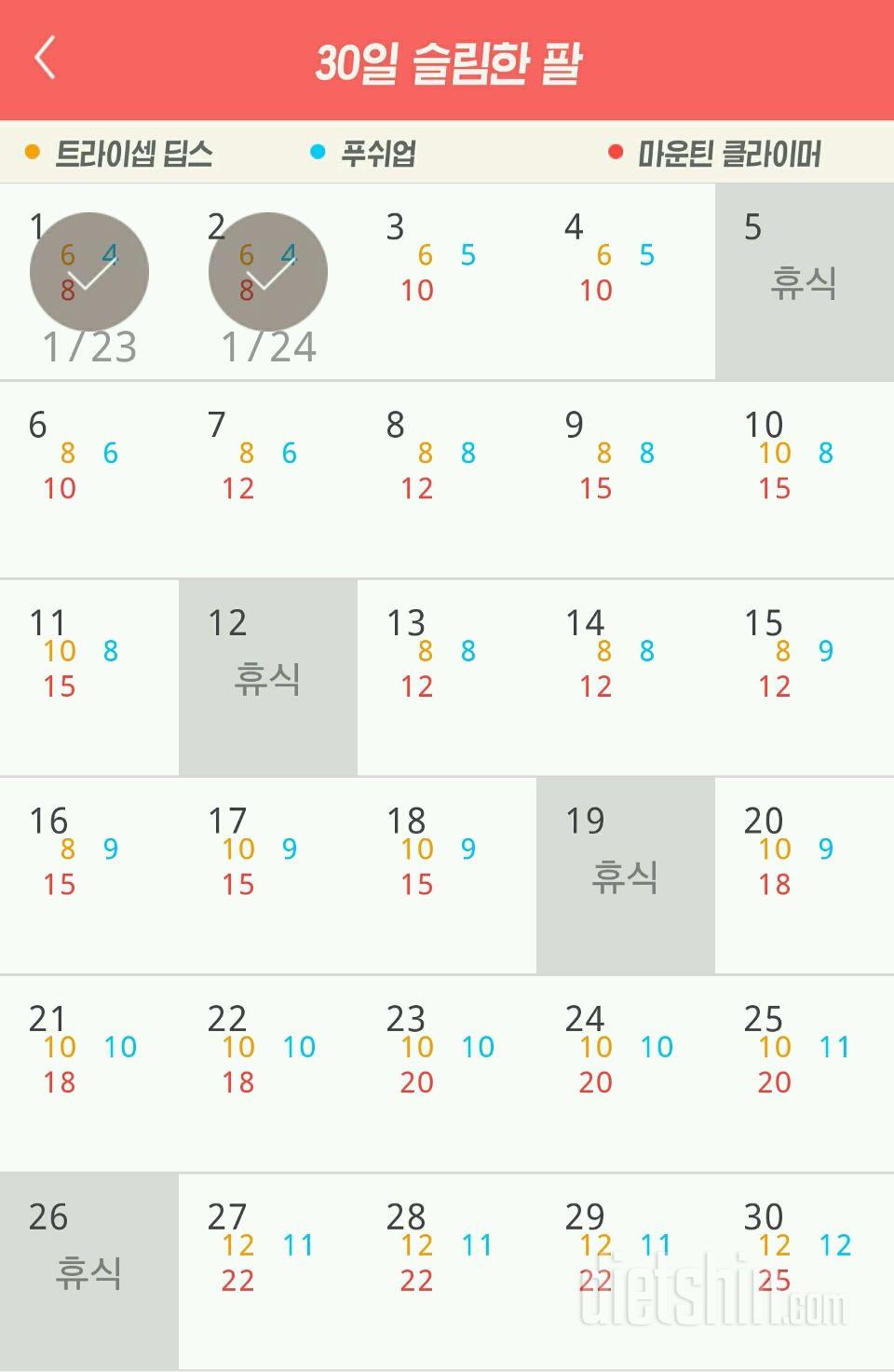 30일 슬림한 팔 2일차 성공!