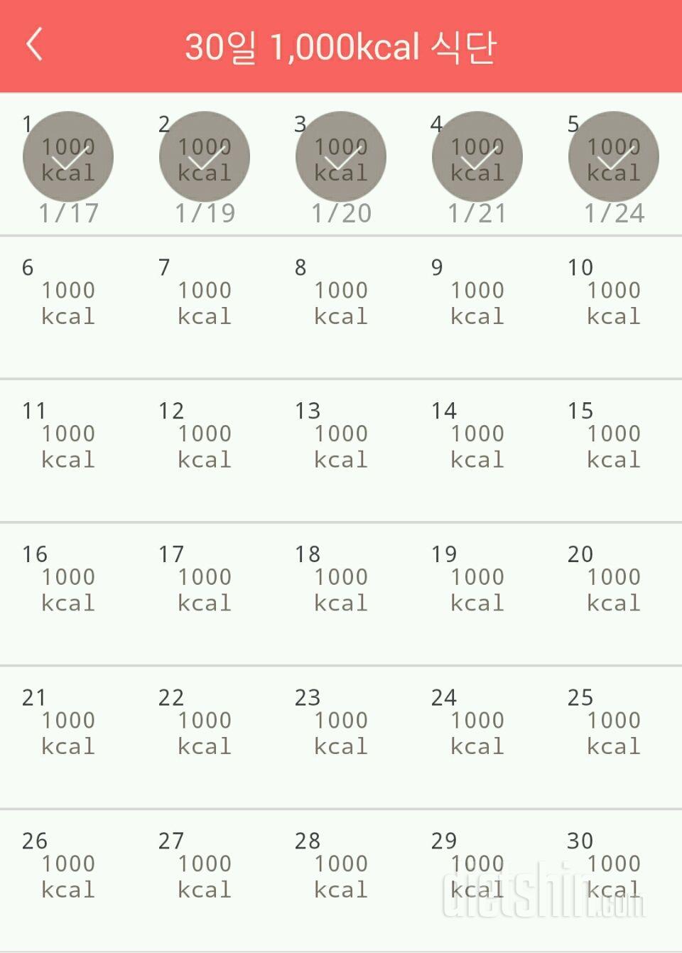 30일 1,000kcal 식단 5일차 성공!