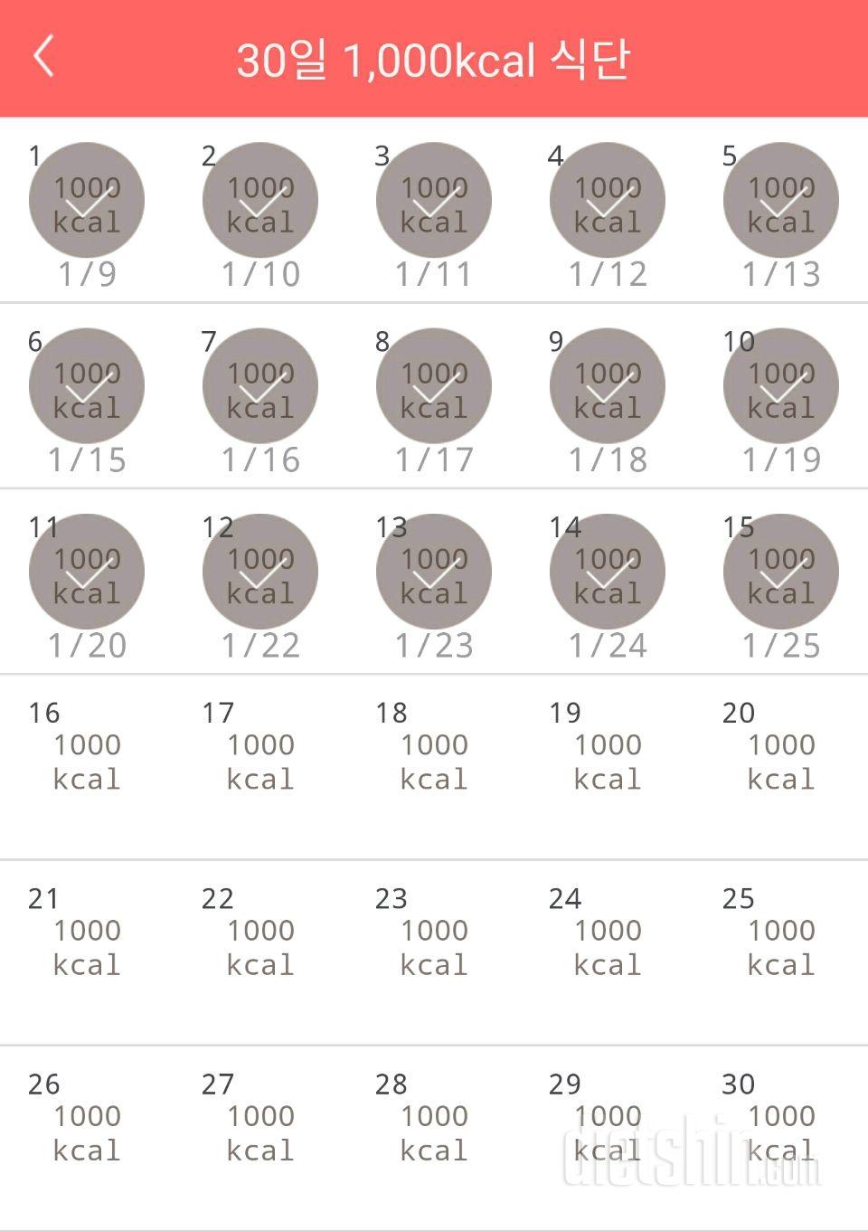 30일 1,000kcal 식단 15일차 성공!