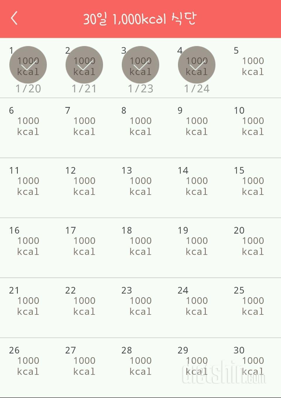 30일 1,000kcal 식단 5일차 성공!