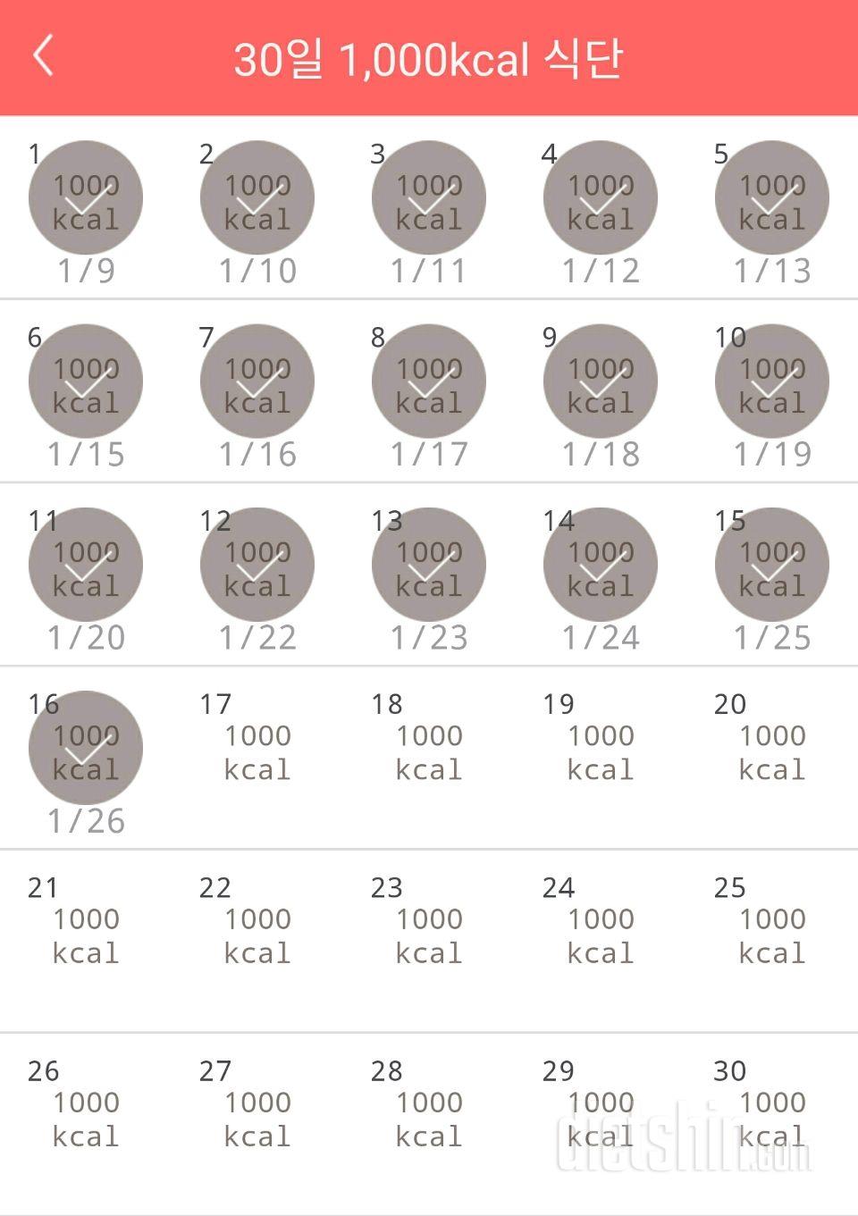 30일 1,000kcal 식단 16일차 성공!