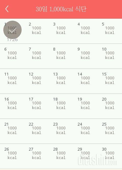 30일 1,000kcal 식단 1일차 성공!