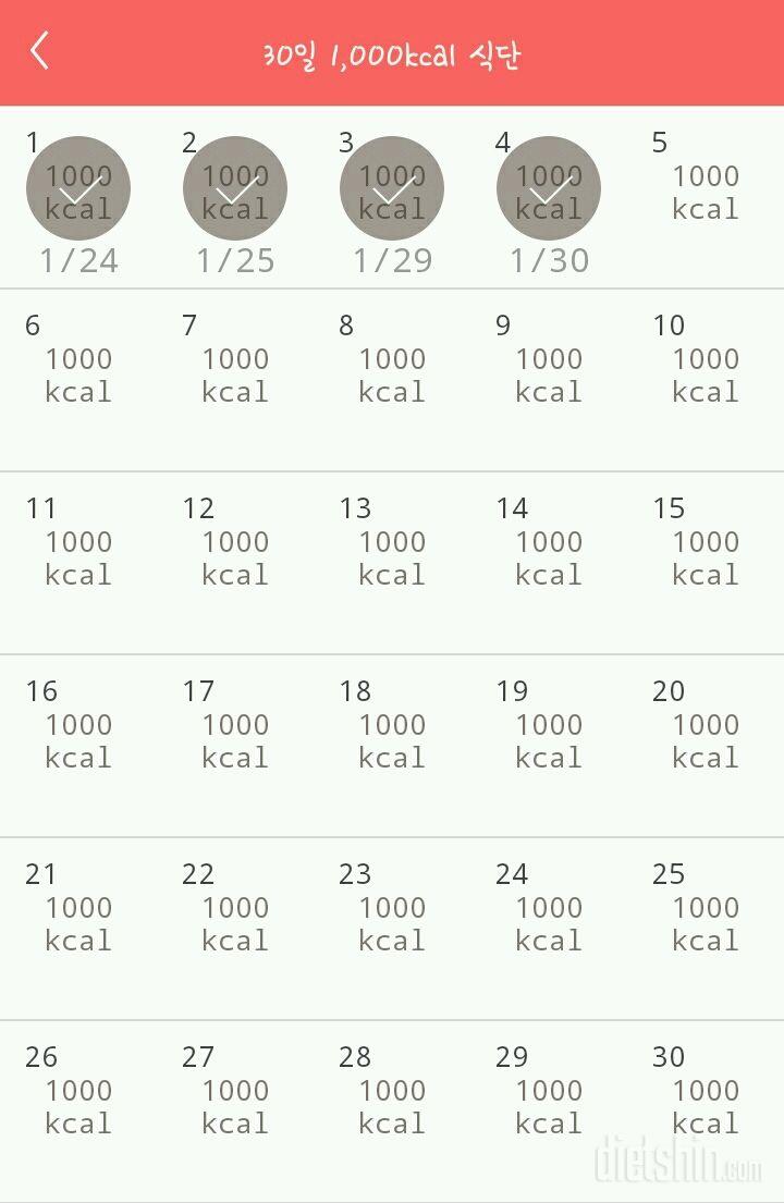 30일 1,000kcal 식단 4일차 성공!