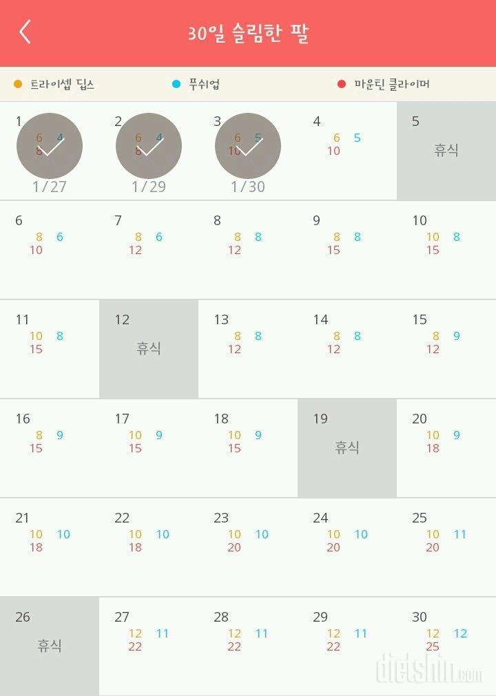 30일 슬림한 팔 4일차 성공!