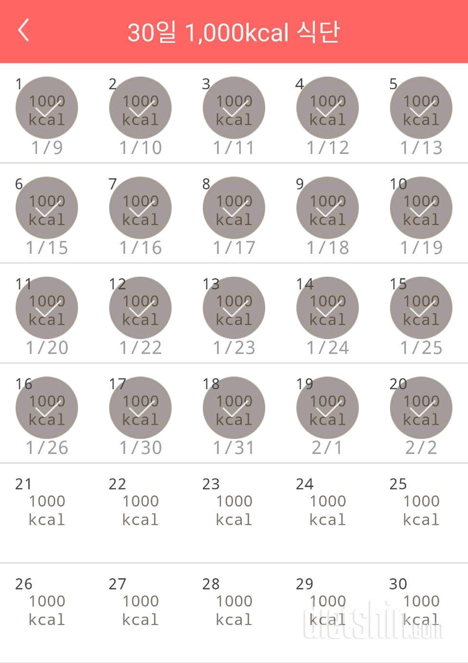 30일 1,000kcal 식단 20일차 성공!