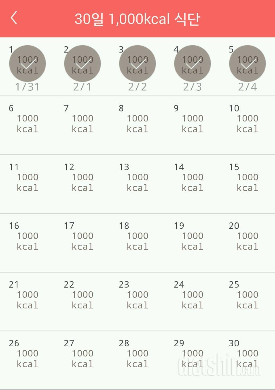 30일 1,000kcal 식단 5일차 성공!