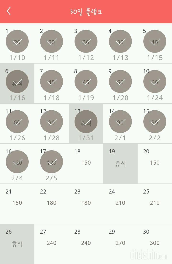 30일 플랭크 17일차 성공!