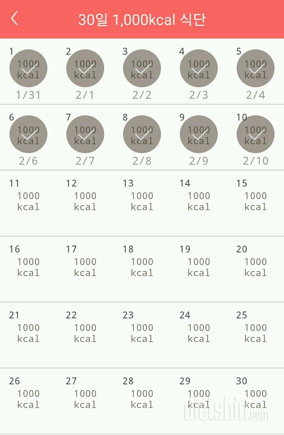 30일 1,000kcal 식단 10일차 성공!