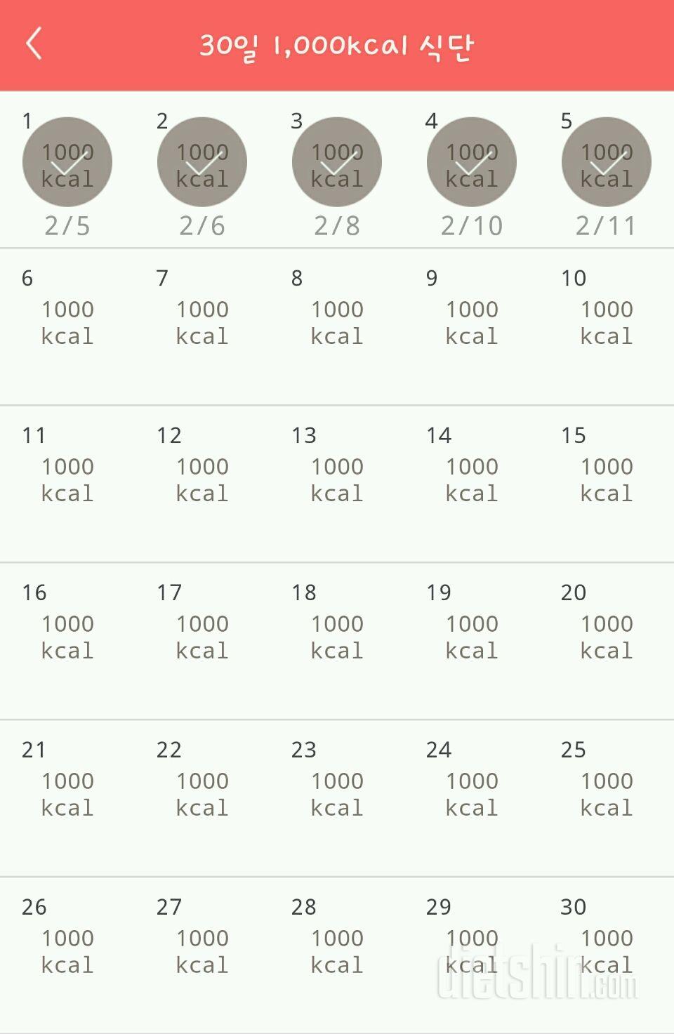 30일 1,000kcal 식단 5일차 성공!