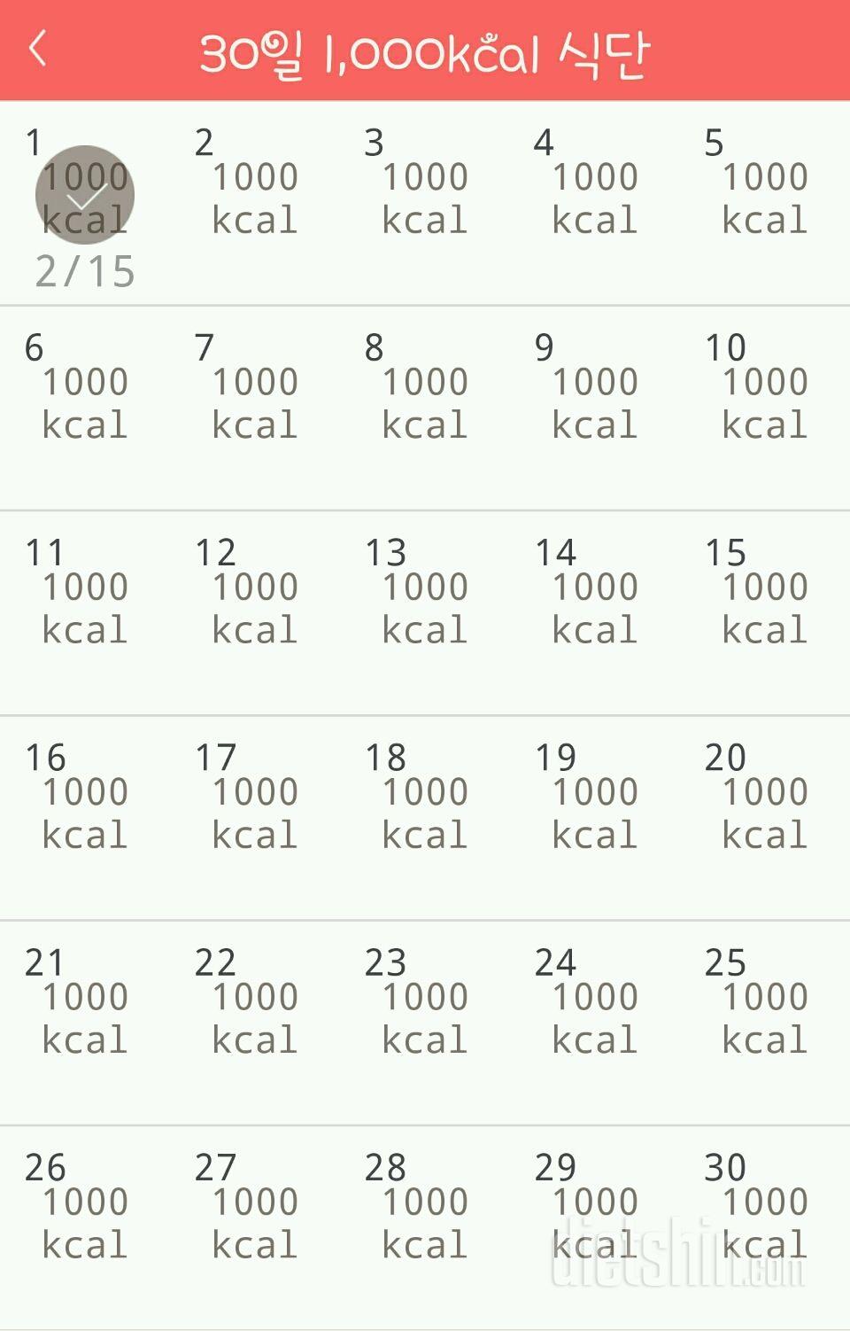 30일 1,000kcal 식단 1일차 성공!