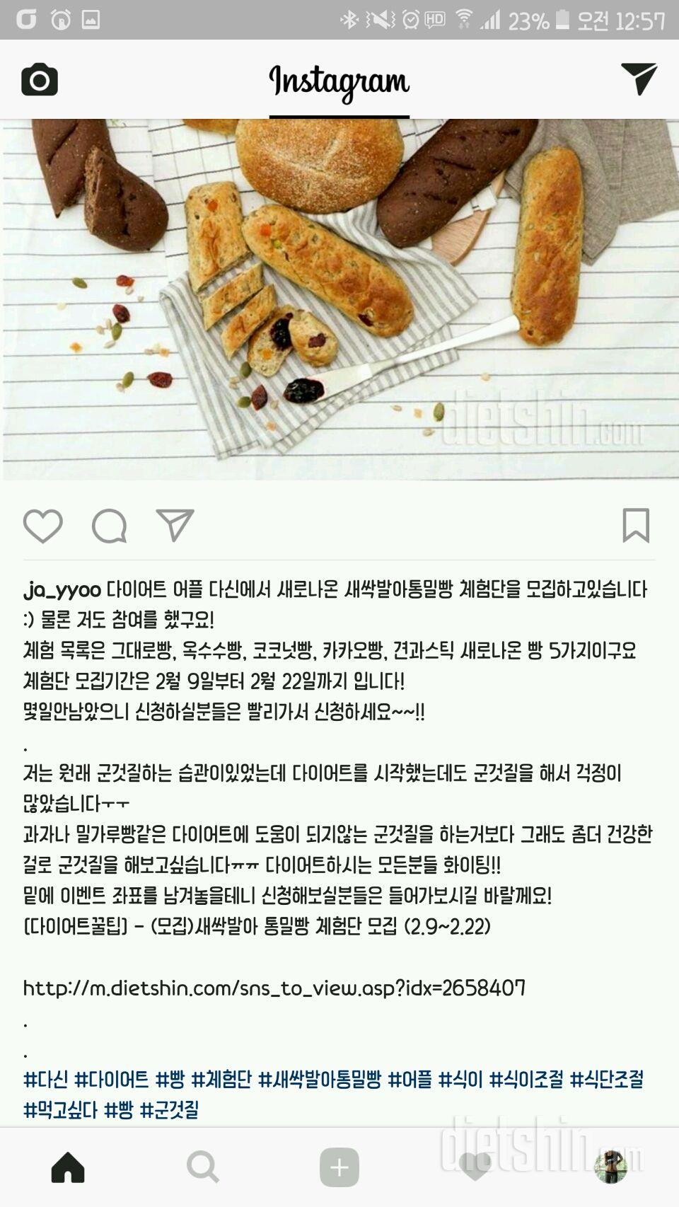 새싹발아 통밀빵 체험단 신청합니다:)