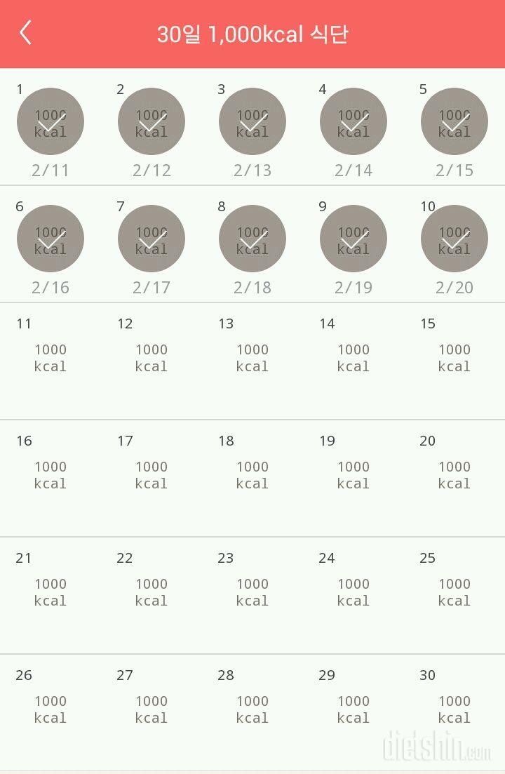 30일 1,000kcal 식단 10일차 성공!