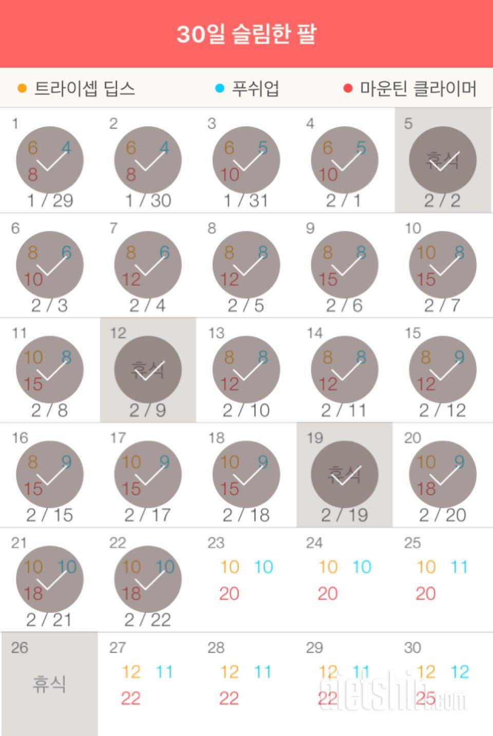 30일 슬림한 팔 22일차 성공!