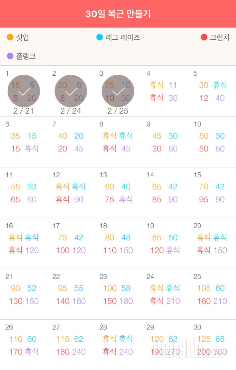 30일 복근 만들기 3일차 성공!