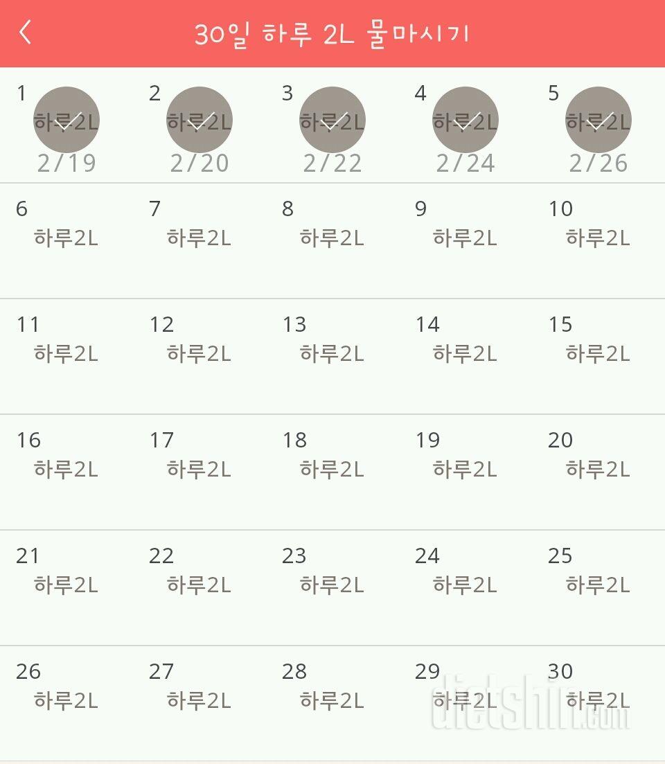 30일 하루 2L 물마시기 5일차 성공!