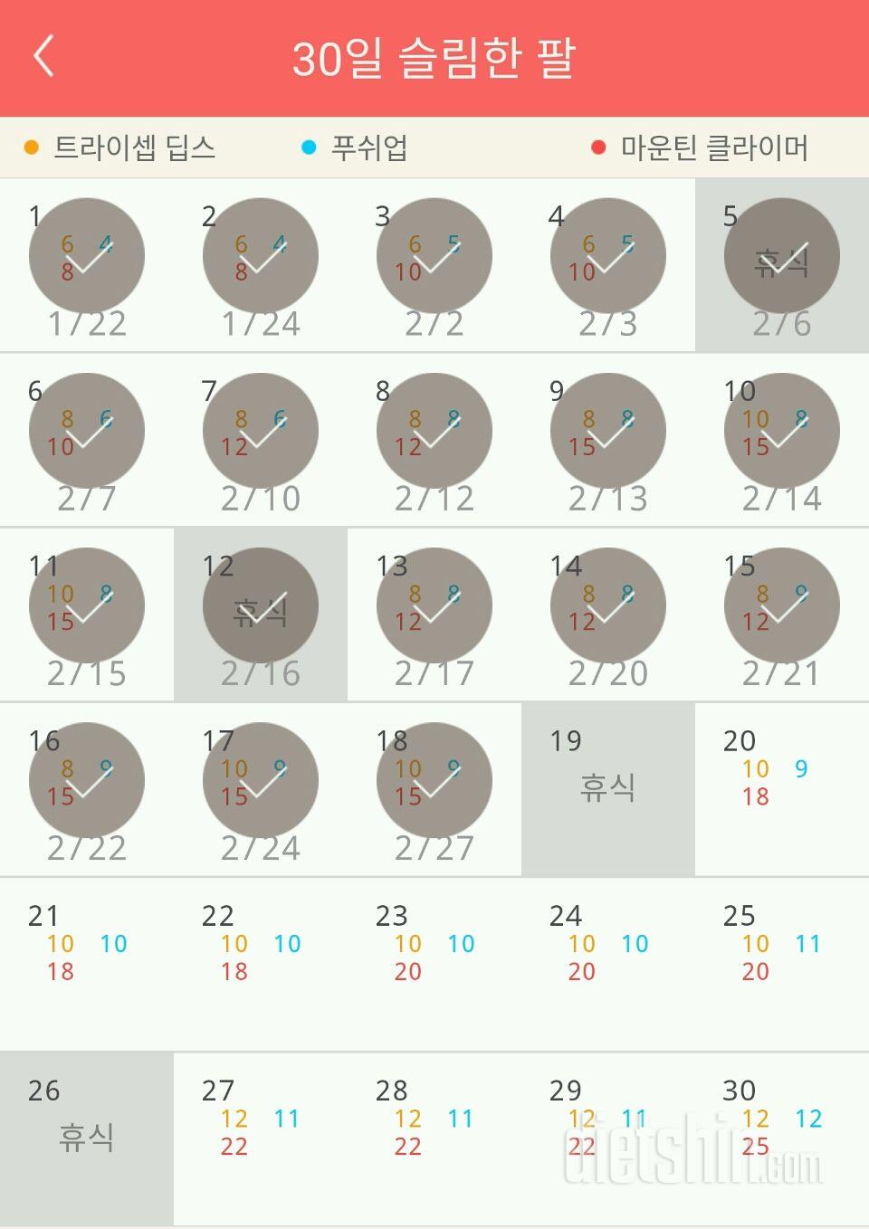 30일 슬림한 팔 18일차 성공!