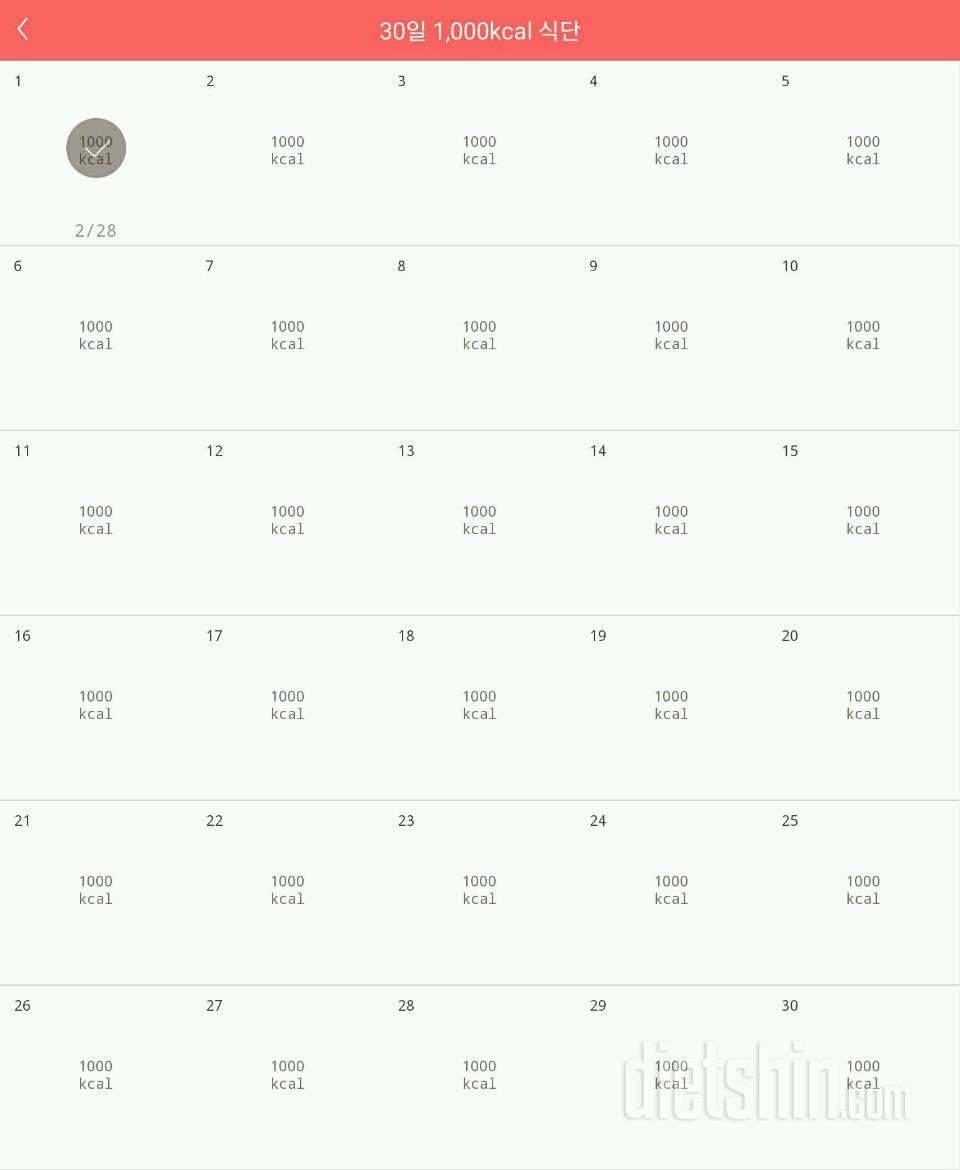 30일 1,000kcal 식단 1일차 성공!