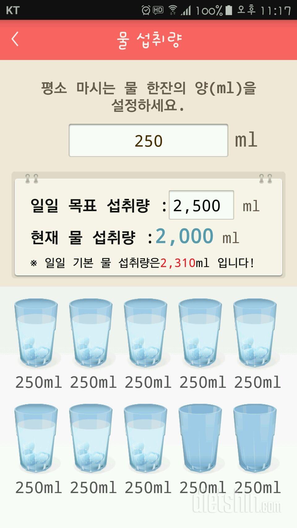 30일 하루 2L 물마시기 5일차 성공!