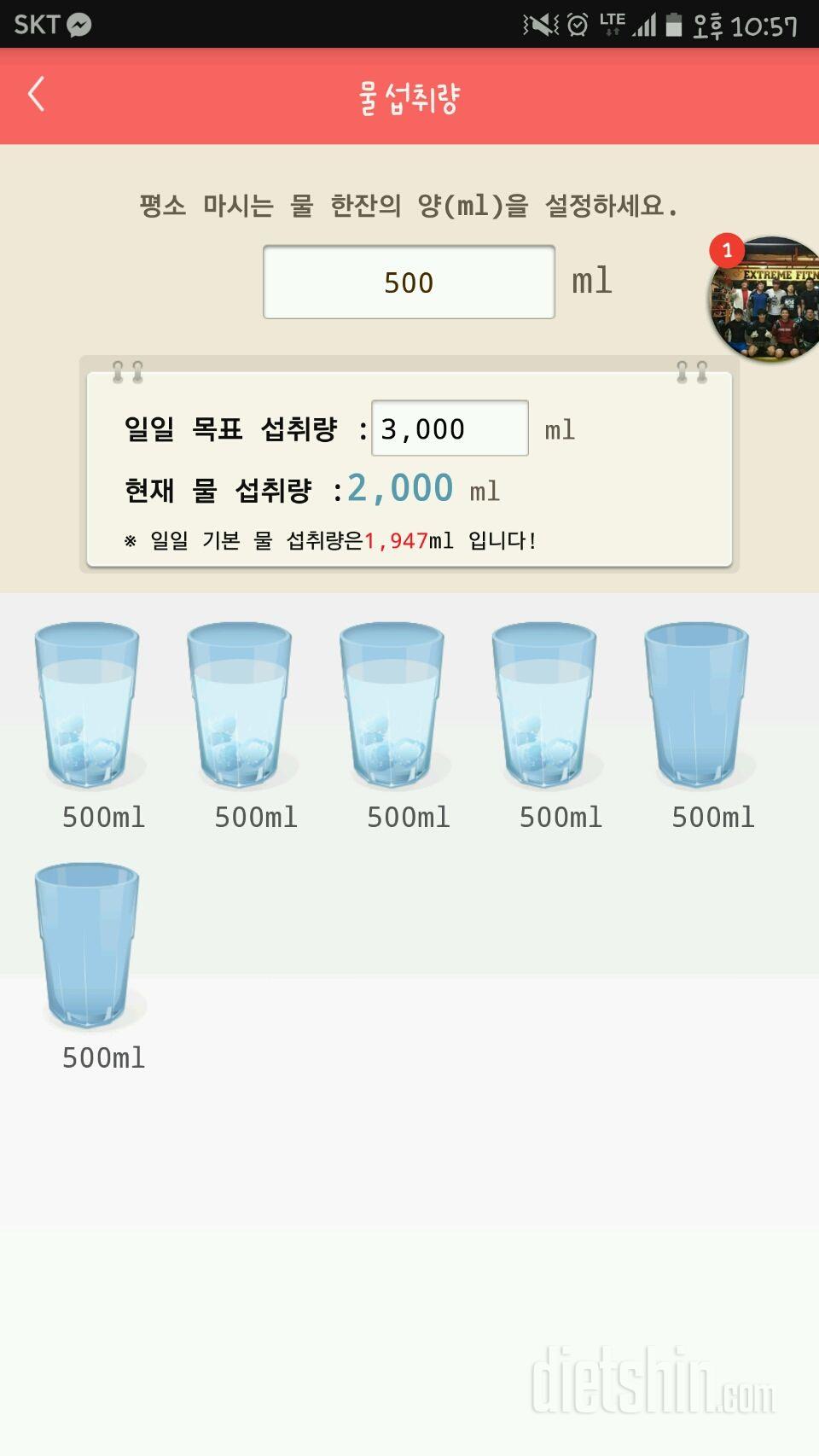 30일 하루 2L 물마시기 2일차 성공!