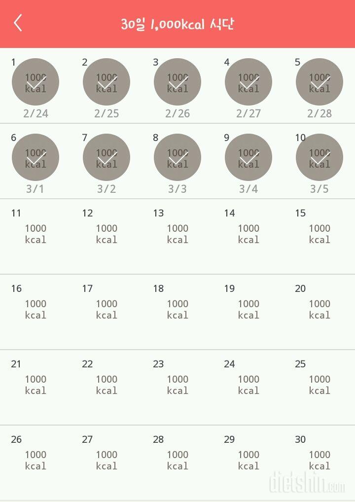 30일 1,000kcal 식단 10일차 성공!