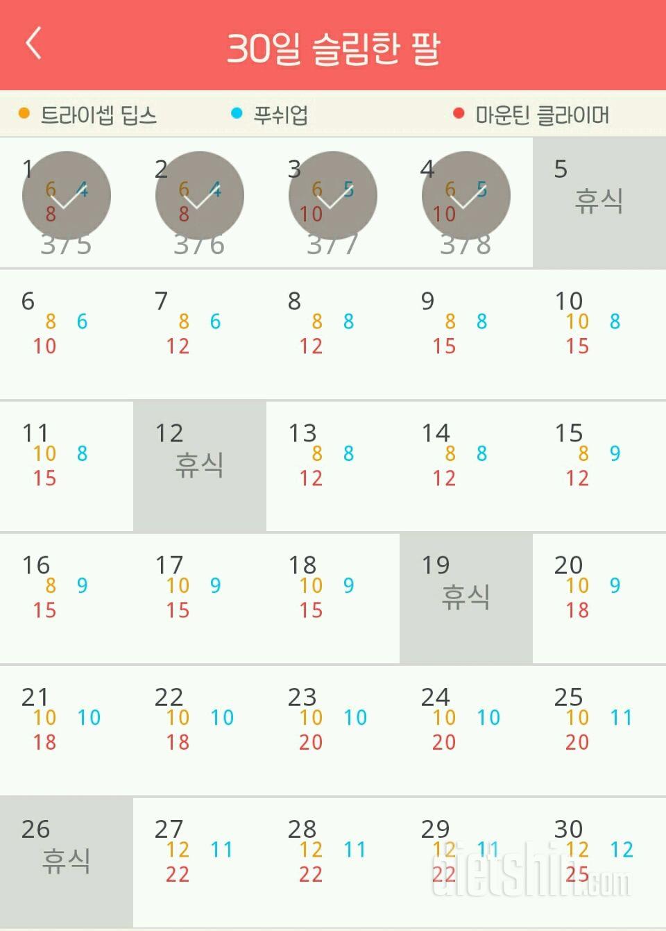 30일 슬림한 팔 4일차 성공!