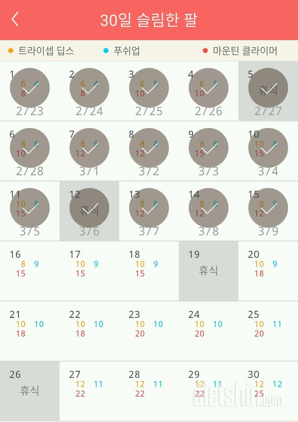 30일 슬림한 팔 15일차 성공!