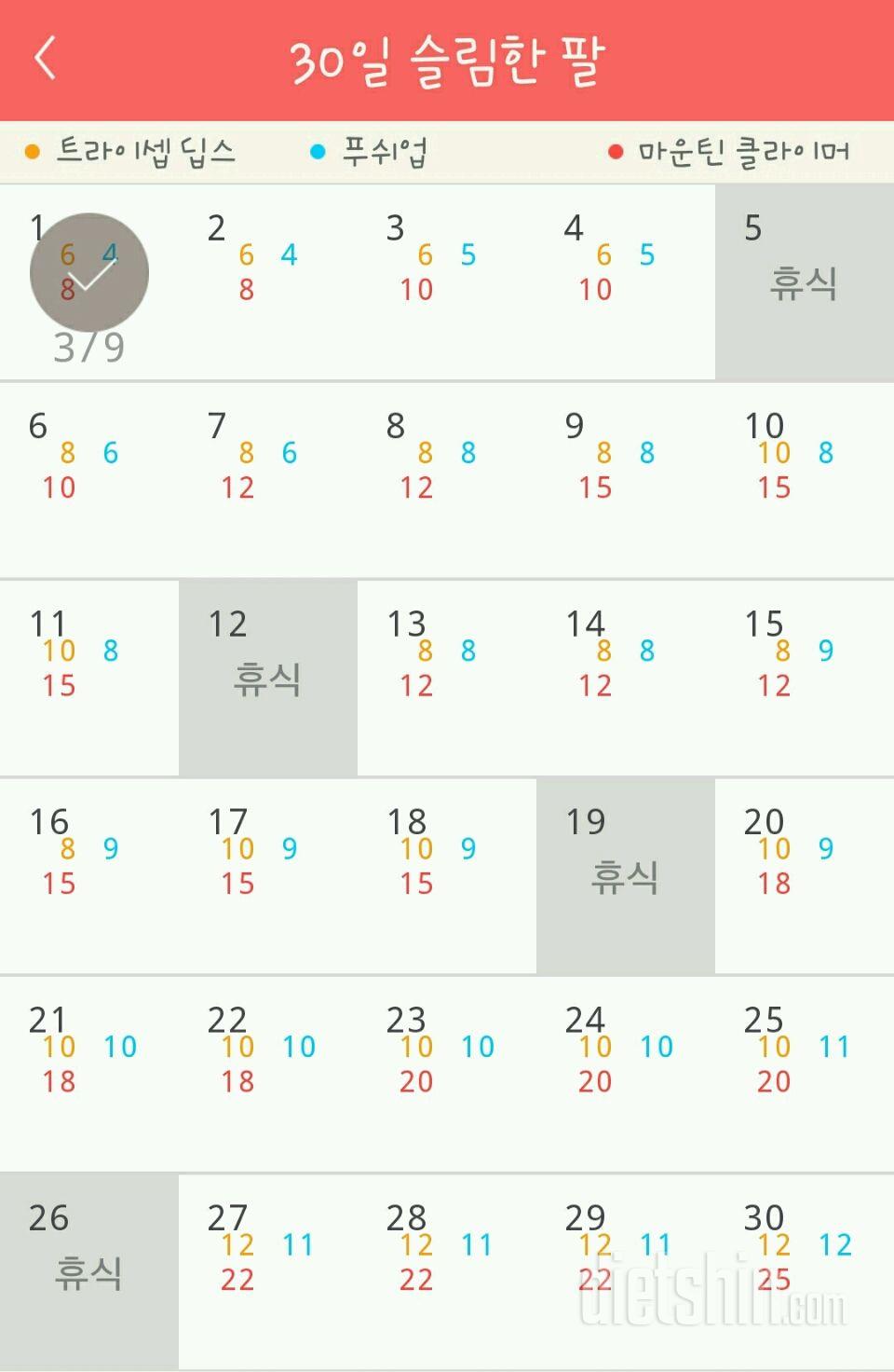 30일 슬림한 팔 1일차 성공!