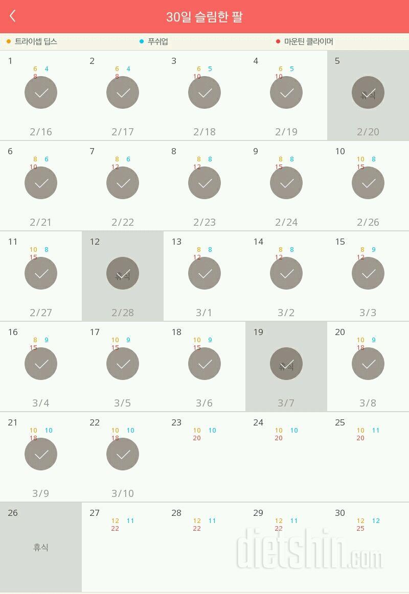 30일 슬림한 팔 22일차 성공!