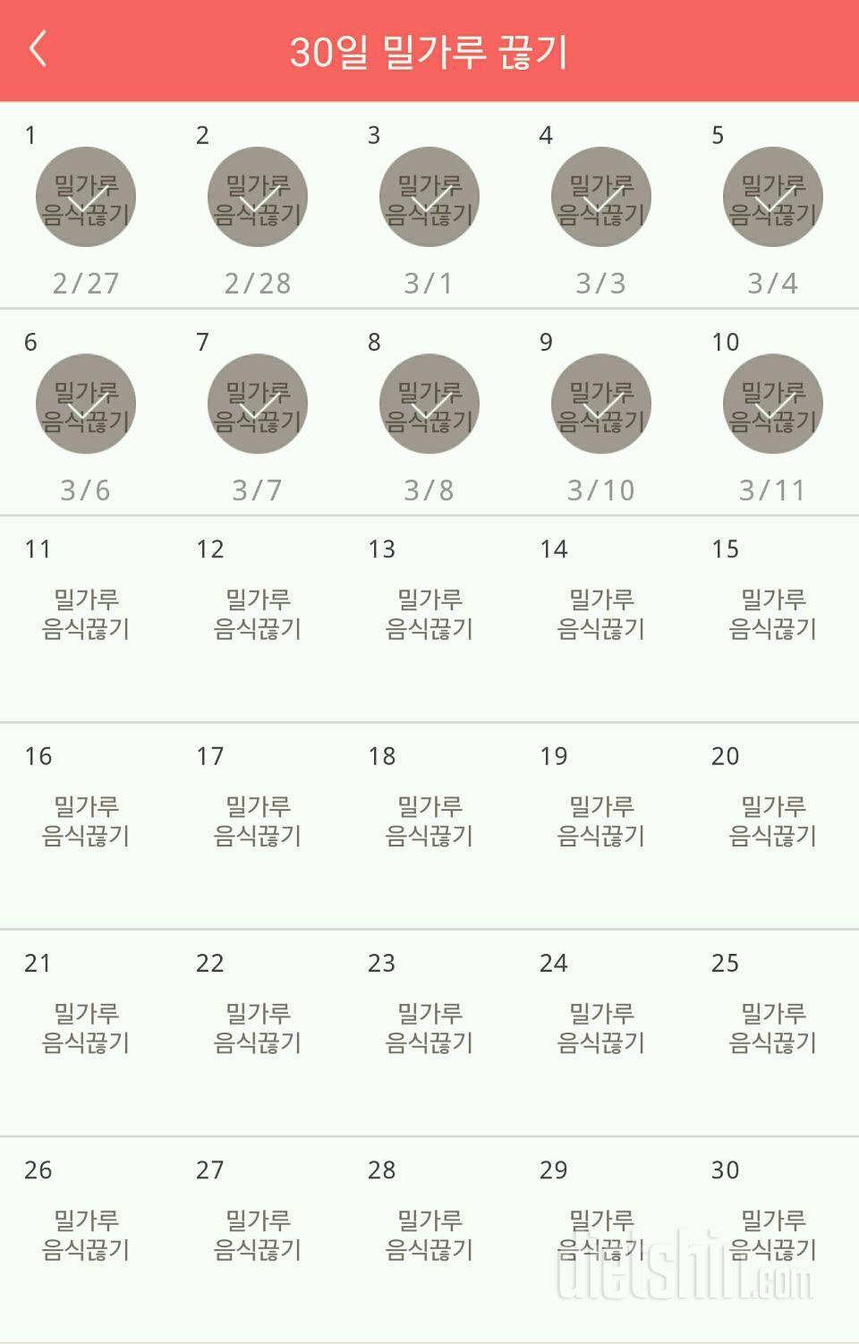 30일 밀가루 끊기 10일차 성공!