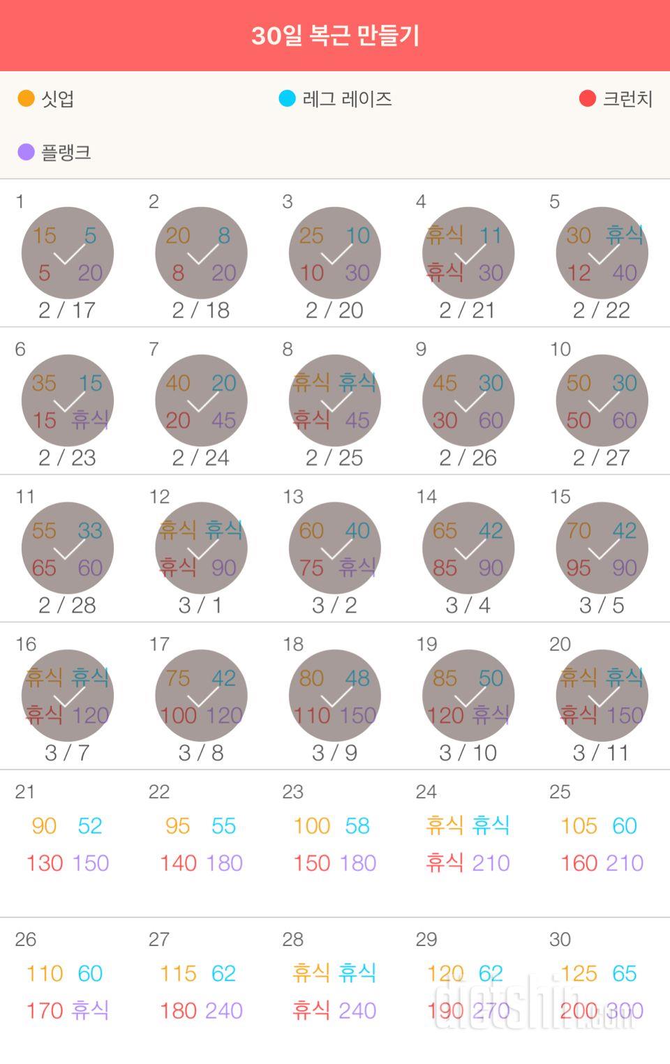 30일 복근 만들기 20일차 성공!