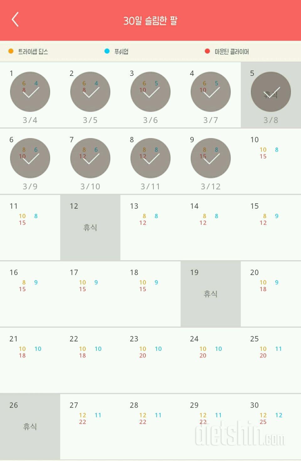 30일 슬림한 팔 9일차 성공!