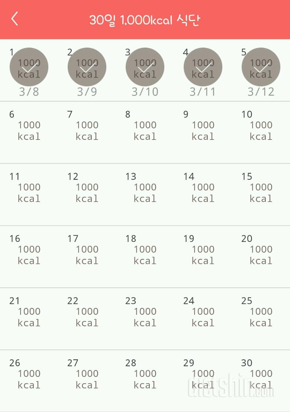 30일 1,000kcal 식단 5일차 성공!